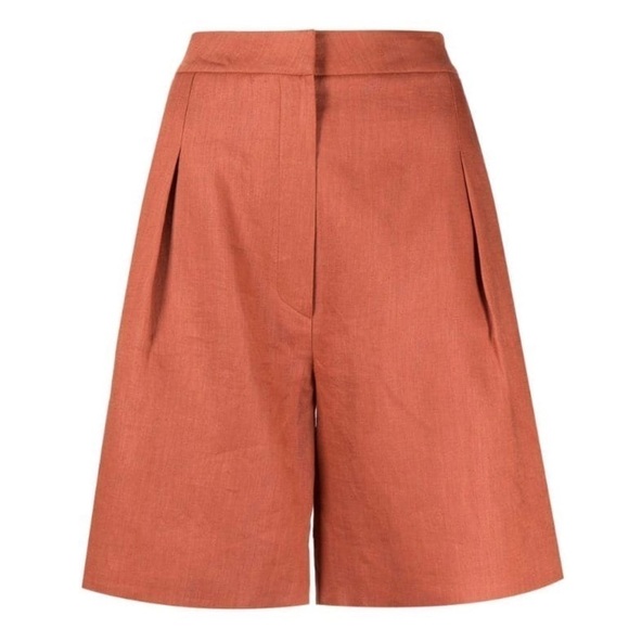 NWT ITMFL Linen Terracotta High Rise Press-Crease Pleated Wide Leg 8” Shorts S - Picture 14 of 14